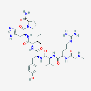 molecular formula C40H63N13O8 B159448 (2S)-1-[(2S)-2-[[(2S,3S)-2-[[(2S)-2-[[(2S)-2-[[(2S)-5-(二氨基亚甲基氨基)-2-[[2-(甲基氨基)乙酰]氨基]戊酰]氨基]-3-甲基丁酰]氨基]-3-(4-羟苯基)丙酰]氨基]-3-甲基戊酰]氨基]-3-(1H-咪唑-5-基)丙酰]吡咯烷-2-甲酰胺 CAS No. 126112-22-9