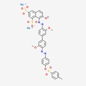 molecular formula C37H28N4Na2O12S3 B1594907 Disodium 8-[[3,3'-dimethoxy-4'-[[4-[[(p-tolyl)sulphonyl]oxy]phenyl]azo][1,1'-biphenyl]-4-yl]azo]-7-hydroxynaphthalene-1,3-disulphonate CAS No. 6548-30-7