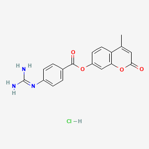 molecular formula C18H16ClN3O4 B1595128 4-Methyl-2-oxo-2H-1-benzopyran-7-yl 4-guanidinobenzoate monohydrochloride CAS No. 34197-46-1