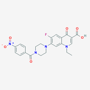 molecular formula C23H21FN4O6 B159568 1-Ethyl-6-fluoro-1,4-dihydro-4-oxo-7-((4-p-nitrobenzol)-1-piperazinyl)quinoline-3-carboxylic acid CAS No. 135038-30-1