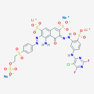 Lithium sodium hydrogen 4-amino-6-(5-(5-chloro-2,6-difluoropyrimidin-4-ylamino)-2-sulfonatophenylazo)-5-hydroxy-3-(4-(2-(sulfonatooxy)ethylsulfonyl)phenylazo)naphthalene-2,7-disulfonate