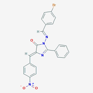 molecular formula C23H15BrN4O3 B159683 1-((p-Bromobenzylidene)amino)-4-(p-nitrobenzylidene)-2-phenyl-2-imidazolin-5-one CAS No. 126245-05-4