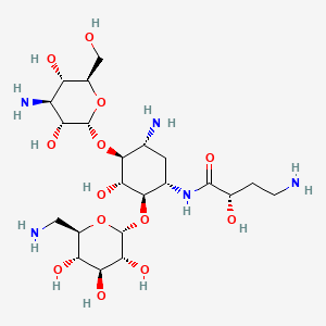 (2S)-4-amino-N-[(1S,2R,3R,4S,5R)-5-amino-4-[(2S,3R,4S,5S,6R)-4-amino-3,5-dihydroxy-6-(hydroxymethyl)oxan-2-yl]oxy-2-[(2R,3R,4S,5S,6R)-6-(aminomethyl)-3,4,5-trihydroxyoxan-2-yl]oxy-3-hydroxycyclohexyl]-2-hydroxybutanamide