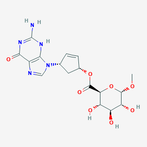 molecular formula C17H21N5O8 B159831 [(1R,4S)-4-(2-amino-6-oxo-3H-purin-9-yl)cyclopent-2-en-1-yl] (2S,3S,4S,5R,6S)-3,4,5-trihydroxy-6-methoxyoxane-2-carboxylate CAS No. 131956-47-3