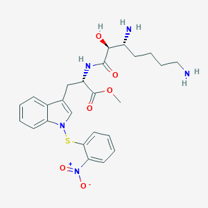 B159847 3,7-Diamino-2-hydroxyheptanoic acid-2-(2-nitrophenylsulfenyl)tryptophan methyl ester CAS No. 138257-79-1
