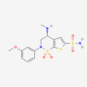 molecular formula C14H17N3O5S3 B1598542 (r)-3,4-Dihydro-2-(3-methoxyphenyl)-4-methylamino-2h-thieno[3,2-e]-1,2-thiazine-6-sulfonamide-1,1-dioxide CAS No. 220402-83-5