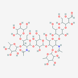 N-[2-[2-[5-acetamido-6-[3,5-dihydroxy-2-(hydroxymethyl)-6-(1,2,4,5-tetrahydroxy-6-oxohexan-3-yl)oxyoxan-4-yl]oxy-2-(hydroxymethyl)-4-(3,4,5-trihydroxy-6-methyloxan-2-yl)oxyoxan-3-yl]oxy-3,5-dihydroxy-6-(hydroxymethyl)oxan-4-yl]oxy-6-(hydroxymethyl)-5-[3,4,5-trihydroxy-6-(hydroxymethyl)oxan-2-yl]oxy-4-(3,4,5-trihydroxy-6-methyloxan-2-yl)oxyoxan-3-yl]acetamide