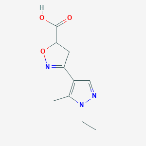 molecular formula C10H13N3O3 B1599345 3-(1-Ethyl-5-methyl-1H-pyrazol-4-yl)-4,5-dihydro-isoxazole-5-carboxylic acid CAS No. 957258-38-7