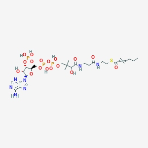 molecular formula C27H44N7O17P3S B159953 S-[2-[3-[[4-[[[(2R,3S,4R,5R)-5-(6-Aminopurin-9-yl)-4-hydroxy-3-phosphonooxyoxolan-2-yl]methoxy-hydroxyphosphoryl]oxy-hydroxyphosphoryl]oxy-2-hydroxy-3,3-dimethylbutanoyl]amino]propanoylamino]ethyl] hex-2-enethioate CAS No. 10018-93-6