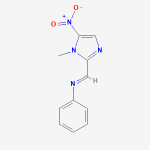 molecular formula C11H10N4O2 B159983 N-((1-Methyl-5-nitro-1H-imidazol-2-yl)methylene)benzenamine CAS No. 129661-55-8