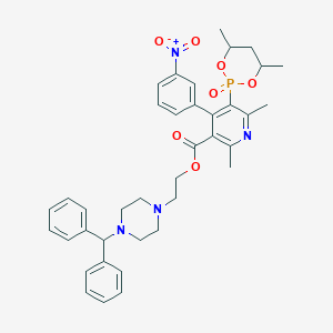 molecular formula C38H43N4O7P B159984 2,6-Dimethyl-5-(4,6-dimethyl-2-oxo-1,3,2-dioxaphosphorinan-2-yl)-4-(3-nitrophenyl)-3-pyridinecarboxylic acid 2-[4-(diphenylmethyl)piperazino]ethyl ester CAS No. 131356-86-0