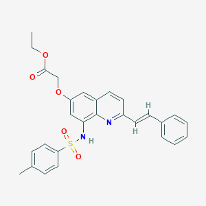 molecular formula C28H26N2O5S B016001 Ethyl 2-(2-[(E)-2-Phenyl-1-ethenyl]-6-quinolyloxy-8-p-toluenesulfonamido)acetate CAS No. 316124-89-7