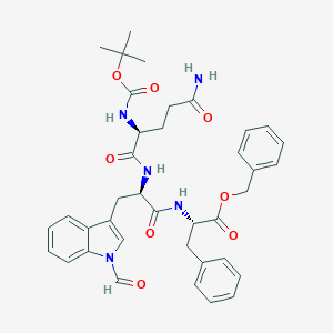 molecular formula C38H43N5O8 B160042 N(alpha)-(N(alpha)-(N(alpha)-(tert-Butyloxycarbonyl)glutaminyl)-N(1)-formyl-tryptophyl)phenylalanine benzyl ester CAS No. 126088-82-2