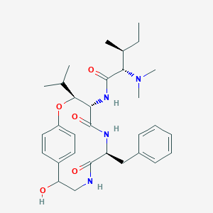 molecular formula C31H44N4O5 B160130 (2R,3R)-N-[(3S,4S,7S,11R)-7-benzyl-11-hydroxy-5,8-dioxo-3-propan-2-yl-2-oxa-6,9-diazabicyclo[10.2.2]hexadeca-1(14),12,15-trien-4-yl]-2-(dimethylamino)-3-methylpentanamide CAS No. 10233-81-5