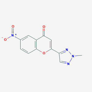 molecular formula C12H8N4O4 B160166 4H-1-Benzopyran-4-one, 2-(2-methyl-1H-1,2,3-triazol-4-yl)-6-nitro- CAS No. 131924-51-1