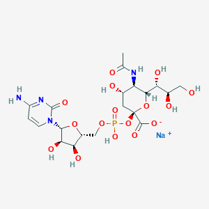 molecular formula C20H30N4NaO16P B160181 sodium;(2R,4S,5R,6R)-5-acetamido-2-[[(2R,3S,4R,5R)-5-(4-amino-2-oxopyrimidin-1-yl)-3,4-dihydroxyoxolan-2-yl]methoxy-hydroxyphosphoryl]oxy-4-hydroxy-6-[(1R,2R)-1,2,3-trihydroxypropyl]oxane-2-carboxylate CAS No. 1007117-62-5