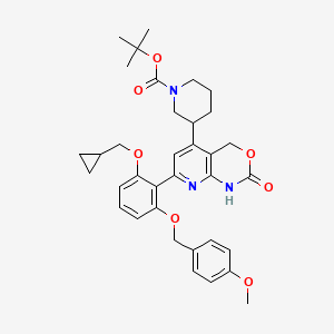 molecular formula C35H41N3O7 B1602937 1-Piperidinecarboxylic acid, 3-[7-[2-(cyclopropylmethoxy)-6-[(4-methoxyphenyl)methoxy]phenyl]-1,4-dihydro-2-oxo-2H-pyrido[2,3-d][1,3]oxazin-5-yl]-, 1,1-dimethylethyl ester CAS No. 406213-01-2