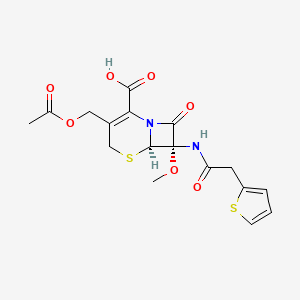 molecular formula C17H18N2O7S2 B1603001 (6R,7S)-3-(Acetyloxymethyl)-7-methoxy-8-oxo-7-[(2-thiophen-2-ylacetyl)amino]-5-thia-1-azabicyclo[4.2.0]oct-2-ene-2-carboxylic acid CAS No. 35565-06-1