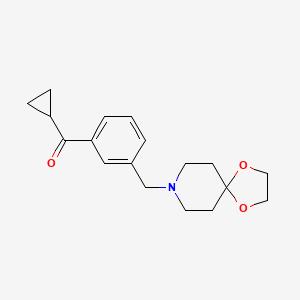 molecular formula C18H23NO3 B1604317 cyclopropyl 3-[8-(1,4-dioxa-8-azaspiro[4.5]decyl)methyl]phenyl ketone CAS No. 898762-46-4