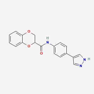 molecular formula C18H15N3O3 B1604412 N-[4-(1H-pyrazol-4-yl)phenyl]-2,3-dihydro-1,4-benzodioxine-2-carboxamide CAS No. 1072906-02-5