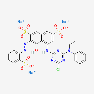 molecular formula C27H19ClN7Na3O10S3 B1604529 2,7-Naphthalenedisulfonic acid, 5-((4-chloro-6-(ethylphenylamino)-1,3,5-triazin-2-yl)amino)-4-hydroxy-3-((2-sulfophenyl)azo)-, trisodium salt CAS No. 72829-25-5