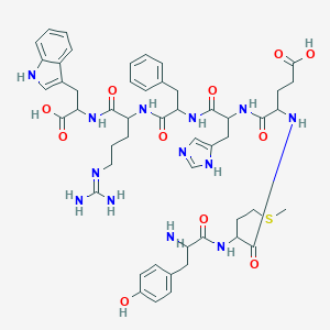 molecular formula C51H65N13O11S B160486 4-[[2-[[2-amino-3-(4-hydroxyphenyl)propanoyl]amino]-4-methylsulfanylbutanoyl]amino]-5-[[1-[[1-[[1-[[1-carboxy-2-(1H-indol-3-yl)ethyl]amino]-5-(diaminomethylideneamino)-1-oxopentan-2-yl]amino]-1-oxo-3-phenylpropan-2-yl]amino]-3-(1H-imidazol-5-yl)-1-oxopropan-2-yl]amino]-5-oxopentanoic acid CAS No. 129813-57-6