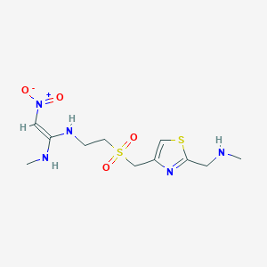 molecular formula C11H19N5O4S2 B160558 (Z)-1-N-methyl-1-N'-[2-[[2-(methylaminomethyl)-1,3-thiazol-4-yl]methylsulfonyl]ethyl]-2-nitroethene-1,1-diamine CAS No. 129927-19-1