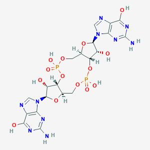 molecular formula C20H24N10O14P2 B160587 9,9'-[(2r,3r,3as,5s,7ar,9r,10r,10as,12s,14ar)-3,5,10,12-Tetrahydroxy-5,12-Dioxidooctahydro-2h,7h-Difuro[3,2-D:3',2'-J][1,3,7,9,2,8]tetraoxadiphosphacyclododecine-2,9-Diyl]bis(2-Amino-1,9-Dihydro-6h-Purin-6-One) CAS No. 61093-23-0