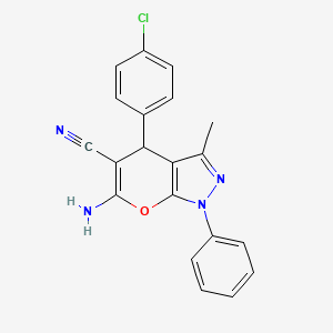 molecular formula C20H15ClN4O B1606015 6-Amino-4-(4-chlorophenyl)-3-methyl-1-phenyl-1,4-dihydropyrano[2,3-c]pyrazole-5-carbonitrile CAS No. 76973-35-8
