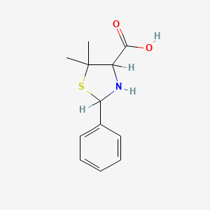 molecular formula C12H15NO2S B1606337 5,5-Dimethyl-2-phenyl-1,3-thiazolidine-4-carboxylic acid CAS No. 56614-75-6