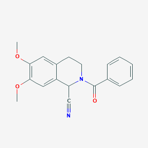 molecular formula C19H18N2O3 B160642 6,7-Dimethoxy-2-(phenylcarbonyl)-1,2,3,4-tetrahydroisoquinolinecarbonitrile CAS No. 10174-83-1