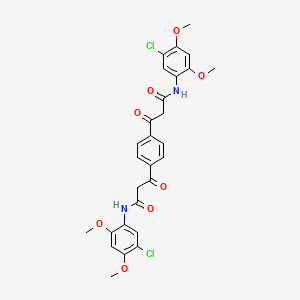 molecular formula C28H26Cl2N2O8 B1606459 5,5'-Dichloro-2,2',4,4'-tetramethoxy-alpha,alpha'-terephthaloyldiacetanilide CAS No. 92-21-7