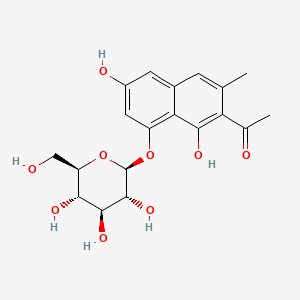 molecular formula C19H22O9 B1606737 1-[1,6-dihydroxy-3-methyl-8-[(2S,3R,4S,5S,6R)-3,4,5-trihydroxy-6-(hydroxymethyl)oxan-2-yl]oxynaphthalen-2-yl]ethanone CAS No. 23566-96-3