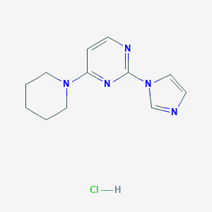 molecular formula C12H16ClN5 B160736 Pyrimidine, 2-(1H-imidazol-1-yl)-4-(1-piperidinyl)-, monohydrochloride CAS No. 138801-45-3