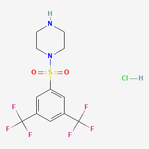 molecular formula C12H13ClF6N2O2S B1608880 Piperazine, 1-((3,5-bis(trifluoromethyl)phenyl)sulfonyl)-, monohydrochloride CAS No. 97630-12-1