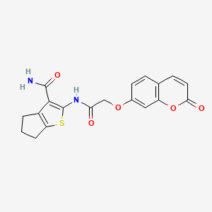 molecular formula C19H16N2O5S B1608931 2-[[2-(2-oxochromen-7-yl)oxyacetyl]amino]-5,6-dihydro-4H-cyclopenta[b]thiophene-3-carboxamide CAS No. 791597-51-8