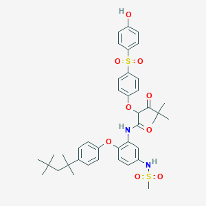 molecular formula C40H48N2O9S2 B160912 2-(4-((4-Hydroxyphenyl)sulfonyl)phenoxy)-4,4-dimethyl-N-(5-((methylsulfonyl)amino)-2-(4-(1,1,3,3-tetramethylbutyl)phenoxy)phenyl)-3-oxopentanamide CAS No. 135937-20-1