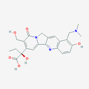 molecular formula C23H25N3O6 B160920 2-(1-Dimethylaminomethyl-2-hydroxy-8-hydroxymethyl-9-oxo-9,11-dihydro-indolizino[1,2-B]quinolin-7-YL)-2-hydroxy-butyric acid CAS No. 132877-29-3