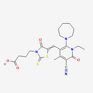 4-[5-[[2-(Azepan-1-yl)-5-cyano-1-ethyl-4-methyl-6-oxopyridin-3-yl]methylidene]-4-oxo-2-sulfanylidene-1,3-thiazolidin-3-yl]butanoic acid