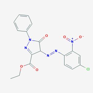 molecular formula C18H14ClN5O5 B160926 1H-Pyrazole-3-carboxylic acid, 4-((4-chloro-2-nitrophenyl)azo)-4,5-dihydro-5-oxo-1-phenyl-, ethyl ester CAS No. 1929-56-2