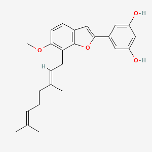 molecular formula C25H28O4 B1609363 1,3-Benzenediol, 5-(7-((2E)-3,7-dimethyl-2,6-octadienyl)-6-methoxy-2-benzofuranyl)- CAS No. 79295-49-1