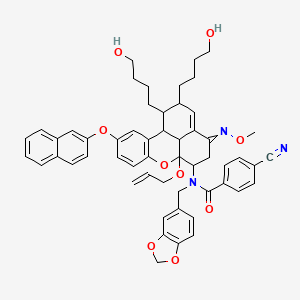 N-(1,3-Benzodioxol-5-ylmethyl)-N-[15,16-bis(4-hydroxybutyl)-12-methoxyimino-4-naphthalen-2-yloxy-9-prop-2-enoxy-8-oxatetracyclo[7.7.1.02,7.013,17]heptadeca-2(7),3,5,13-tetraen-10-yl]-4-cyanobenzamide