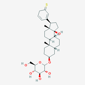 molecular formula C31H46O7S B160977 3-[(3S,5R,8R,9S,10S,13R,14S,17R)-14-hydroxy-10,13-dimethyl-3-[(3R,4S,5S,6R)-3,4,5-trihydroxy-6-(hydroxymethyl)oxan-2-yl]oxy-1,2,3,4,5,6,7,8,9,11,12,15,16,17-tetradecahydrocyclopenta[a]phenanthren-17-yl]cyclohexa-2,4-diene-1-thione CAS No. 131073-99-9