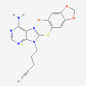 molecular formula C17H14BrN5O2S B1611032 8-((6-Bromobenzo[d][1,3]dioxol-5-yl)thio)-9-(pent-4-yn-1-yl)-9H-purin-6-amine CAS No. 852030-47-8