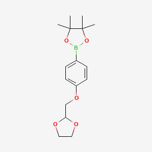 molecular formula C16H23BO5 B1611737 2-[4-([1,3]Dioxolan-2-ylmethoxy)-phenyl]-4,4,5,5-tetramethyl-[1,3,2]dioxaborolane CAS No. 850411-10-8