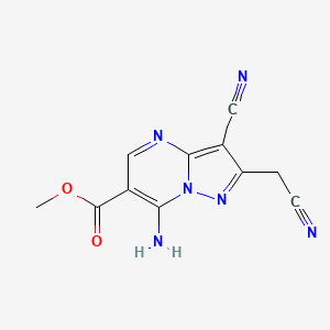 molecular formula C11H8N6O2 B1612050 Methyl 7-amino-3-cyano-2-(cyanomethyl)pyrazolo[1,5-a]pyrimidine-6-carboxylate CAS No. 886361-35-9