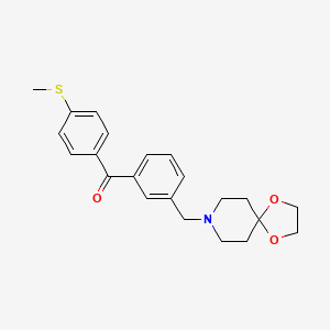 molecular formula C22H25NO3S B1613092 3-[8-(1,4-Dioxa-8-azaspiro[4.5]decyl)methyl]-4'-thiomethyl benzophenone CAS No. 898761-67-6