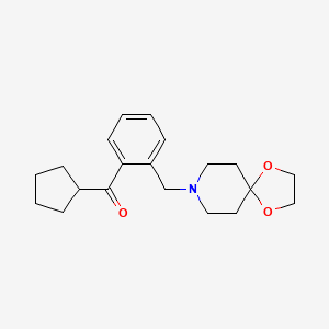 molecular formula C20H27NO3 B1613895 Cyclopentyl 2-[8-(1,4-dioxa-8-azaspiro[4.5]decyl)methyl]phenyl ketone CAS No. 898781-17-4