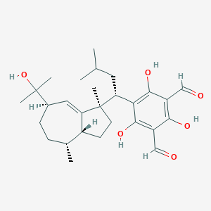 molecular formula C28H40O6 B161428 5-[(1S)-1-[(1R,3Ar,4R,7R)-7-(2-hydroxypropan-2-yl)-1,4-dimethyl-3,3a,4,5,6,7-hexahydro-2H-azulen-1-yl]-3-methylbutyl]-2,4,6-trihydroxybenzene-1,3-dicarbaldehyde CAS No. 327622-65-1