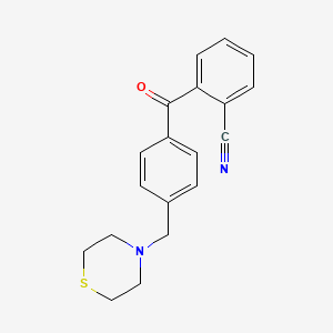 molecular formula C19H18N2OS B1614408 2-cyano-4'-thiomorpholinomethyl benzophenone CAS No. 898782-40-6